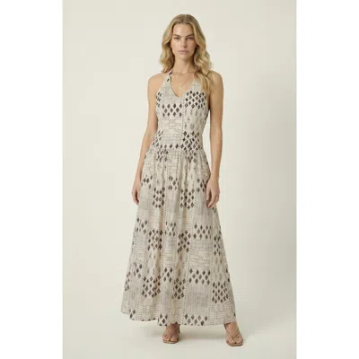 Modenaire Geometric Print Halter Maxi Dress In Gray
