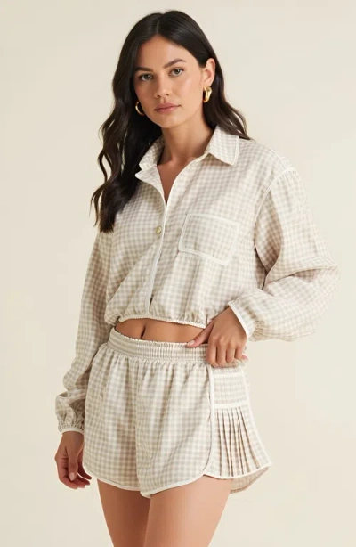 Modenaire Gingham Pleated Running Shorts In Neutral