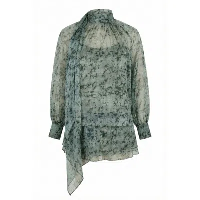 Modenaire Green Printed Blouse And Asymmetric Skirt Co-ord Set