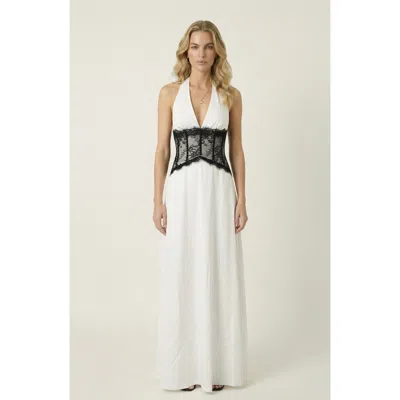 Modenaire Halter Lace Corset Maxi Dress In Multi