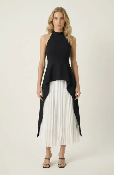 Modenaire Halter Neck Asymmetric Layered Dress In Multi