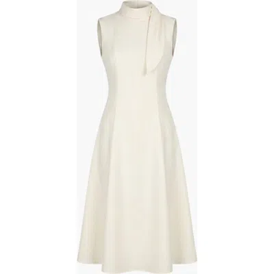 Modenaire High Neck Sleeveless Tie Detail Midi Dress In White