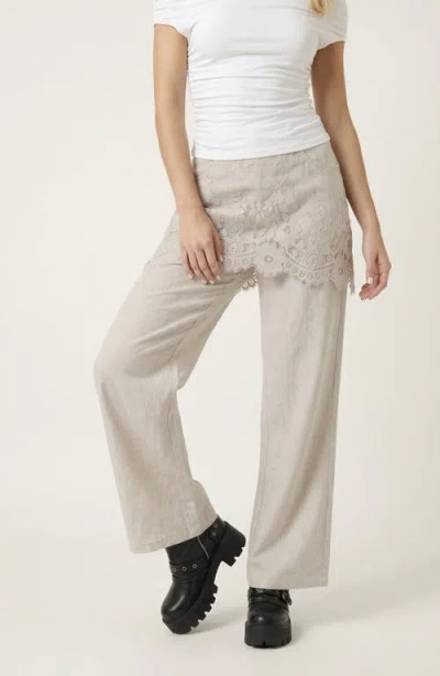 Modenaire High Waist Lace Embroidered Straight Pants In Gray