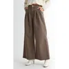 Modenaire High-waist Wide-leg Front-pleated Side-pocket Pants In Brown