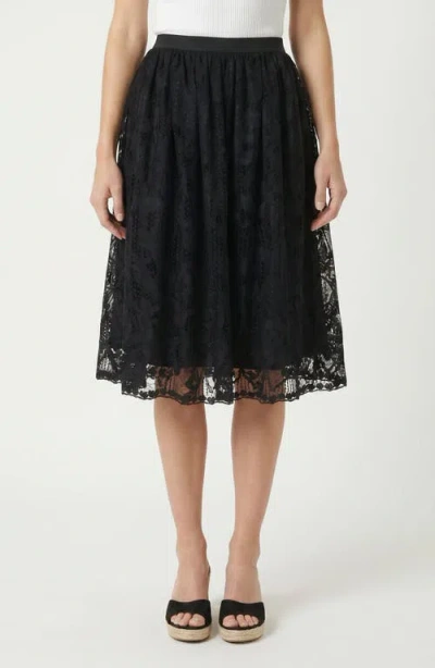 Modenaire High-waist Lace Overlay Sheer Hem Mini Skirt In Black