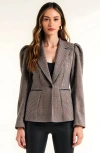 Modenaire Houndstooth Blazer With Puff Shoulders, Notch Lapels And Single Button In Multi