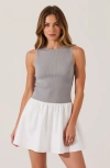 Modenaire Knit Bodice Contrast Mini Dress In White/grey