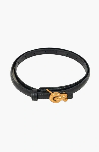 Modenaire Knot Buckle Polished Detail Leather Belt In Black
