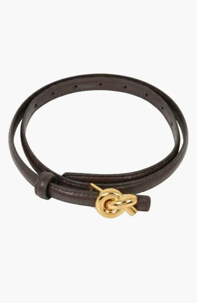 Modenaire Knot Buckle Polished Detail Leather Belt In Brown