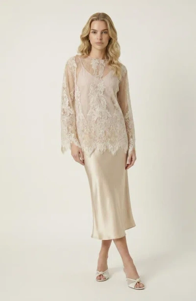 Modenaire Lace Floral Long Sleeve Top In White