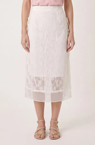 Modenaire Lace Layered Skirt With Tie Waist In Beige