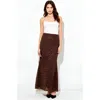 Modenaire Lace Maxi Skirt With Diagonal Panel Detailing And Flared Hem In Brown