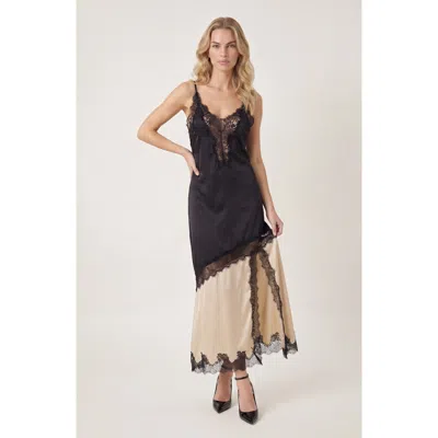 Modenaire Lace Trim Maxi Slip Dress In Black