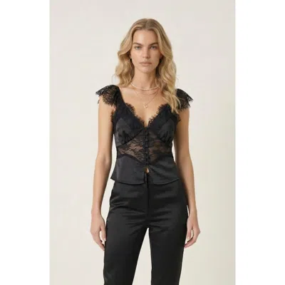 Modenaire Lace Trim Satin Corset Top In Black
