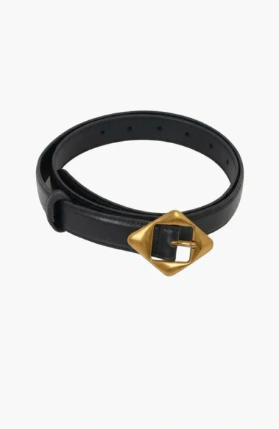 Modenaire Leather Belt With Geometric Buckle In Black