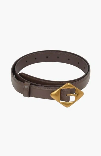 Modenaire Leather Belt With Geometric Buckle In Brown