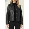 Modenaire Leather Button Front Jacket In Black