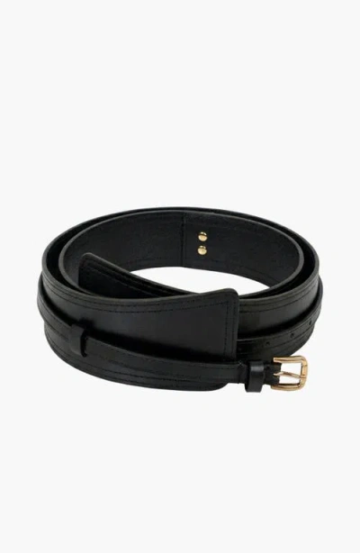 Modenaire Leather Waist Belt With Layered Strap And Buckle In Black