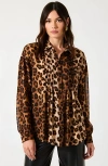 Modenaire Leopard Print Button-up Blouse With Pleated Front And Classic Point Collar In Brown