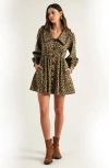 Modenaire Leopard Print Long Sleeve Mini Dress With Oversized Collar In Animal Print