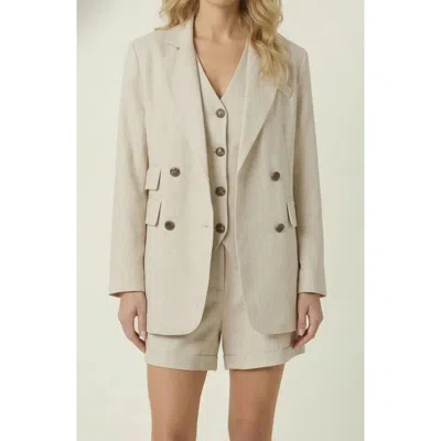 Modenaire Linen Three-piece Blazer Vest & Tailored Shorts Set In Neutral