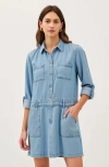 Modenaire Long-sleeve Button-front Denim Mini Dress In Light Blue