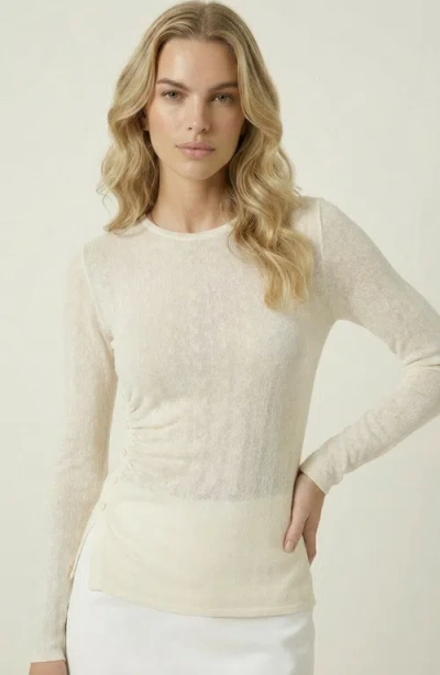 Modenaire Long Sleeve Fitted Side Button Knit Top In White