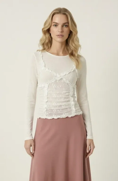 Modenaire Long Sleeve Layered Lace Top In Animal Print