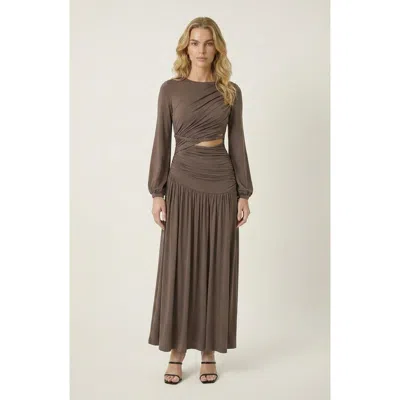Modenaire Long Sleeve Slim Fit Maxi Dress In Brown