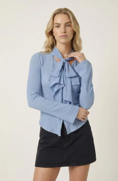 Modenaire Long Sleeve Tie Front Ruffle Top In Multi