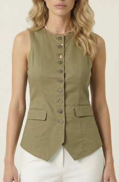 Modenaire Longline Button Front Tailored Vest In Green