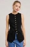 Modenaire Longline Sleeveless Button Vest With Flap Pockets And Tailored Hem In Black