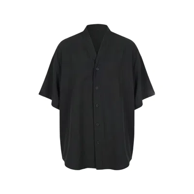 Modenaire Men's Black Band Collar Cotton Shirt Relaxed Fit Fluid Structure