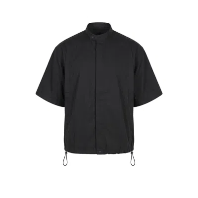 Modenaire Men's Black Short Sleeve Shirt Jacket Stand Collar Concealed Placket
