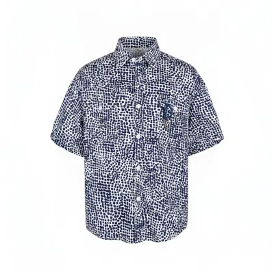 Modenaire Men's Blue Abstract Print Cotton Shirt Utility Accent Relaxed Fit