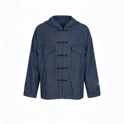 Modenaire Men's Blue Textured Cotton Jacket Relaxed Fit Heritage Toggle