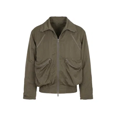 Modenaire Men's Brown Funnel Collar Bomber Jacket Relaxed Fit Sculpted Zip Pockets