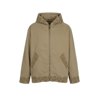 Modenaire Men's Brown Hooded Zip Jacket Embroidered Detail Relaxed Silhouette