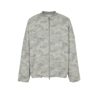 Modenaire Men's Green Printed Zip Front Bomber Jacket With Bird Pattern