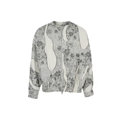 Modenaire Men's Green Printed Zip Front Jacket With Baroque Pattern