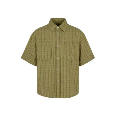 Modenaire Men's Green Textured Plaid Shirt Relaxed Fit Refined Snap Placket