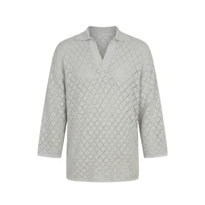 Modenaire Men's Neutrals Textured Knit Polo With Open Collar And Quarter-length Sleeves