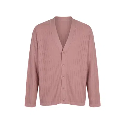 Modenaire Men's Pink Ribbed Knit Cardigan Relaxed Fit Soft Texture