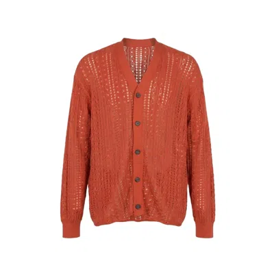 Modenaire Men's Red Open Knit Cardigan Relaxed Fit Refined Texture