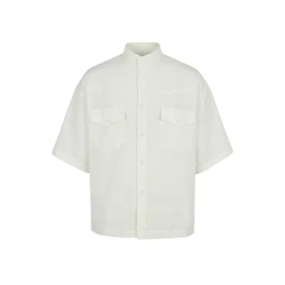 Modenaire Men's White Band Collar Shirt Relaxed Fit Structured Utility