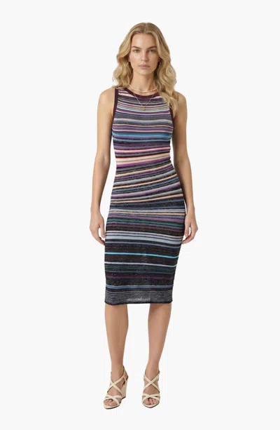 Modenaire Metallic Stripe Knit Midi Dress In Blue