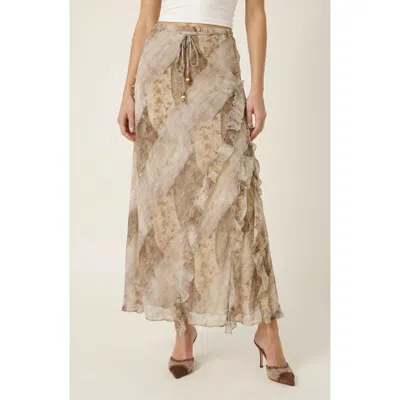 Modenaire Midi Ruffle Skirt In Brown