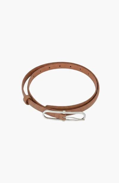 Modenaire Minimal Design Oval Buckle Leather Belt In Brown