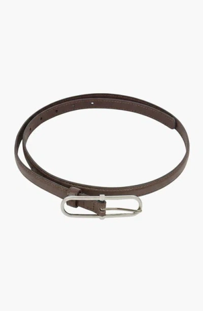 Modenaire Minimal Design Oval Buckle Leather Belt In Brown