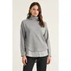 Modenaire Mixed Media Turtleneck Top With Open Back In Gray